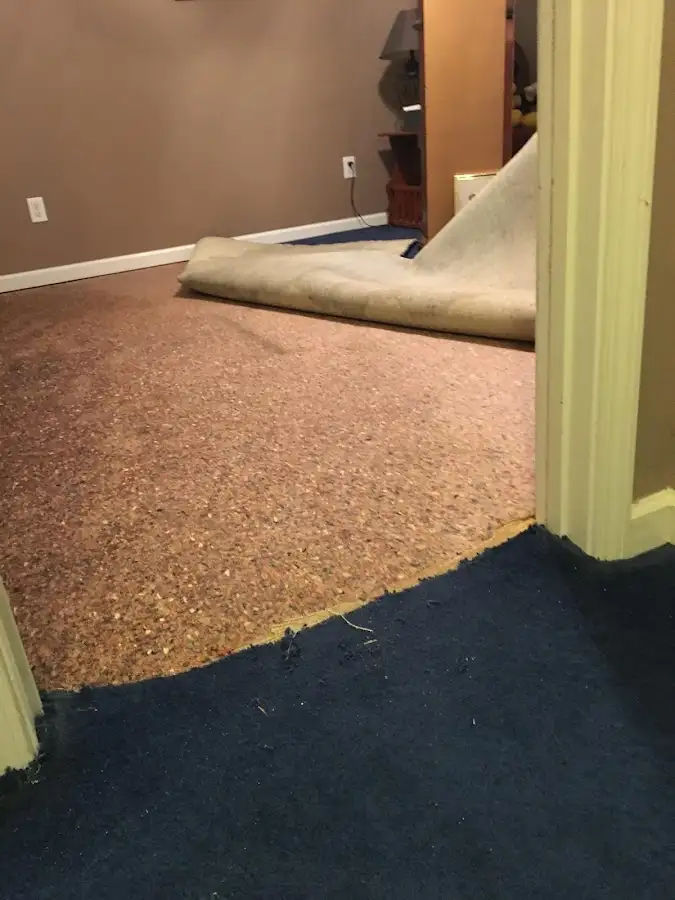 Carpet pad removal revealing water damage during Drying & Dehumidification in Woodway